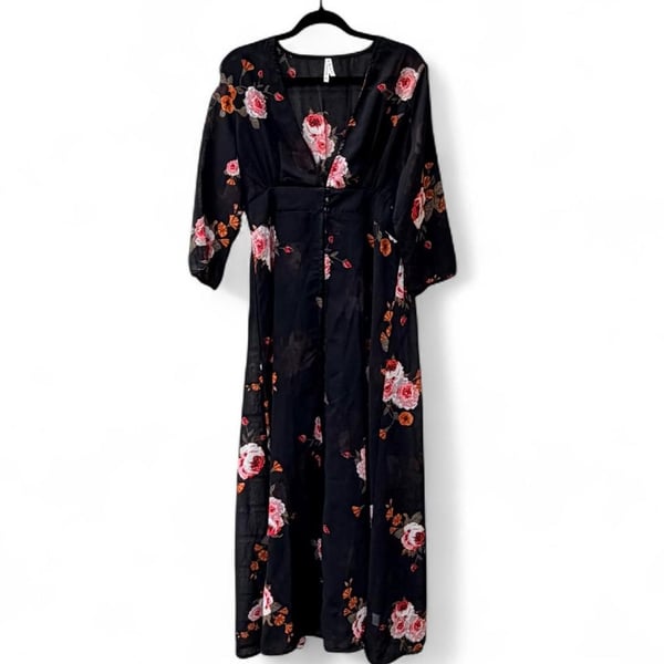 Live 4 Truth Floral Split-Leg Maxi Jumpsuit Size XL Black Rose