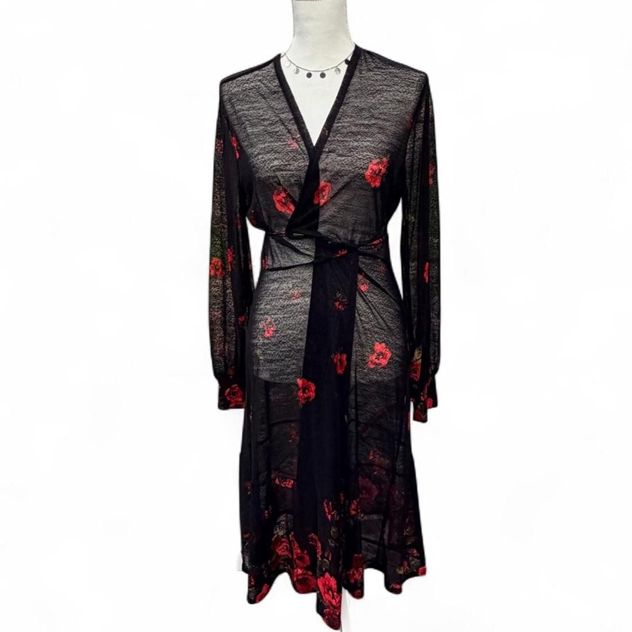 Ember Sheer Floral Mesh Duster Size XL Black Red Rose Maxi Cardigan 2
