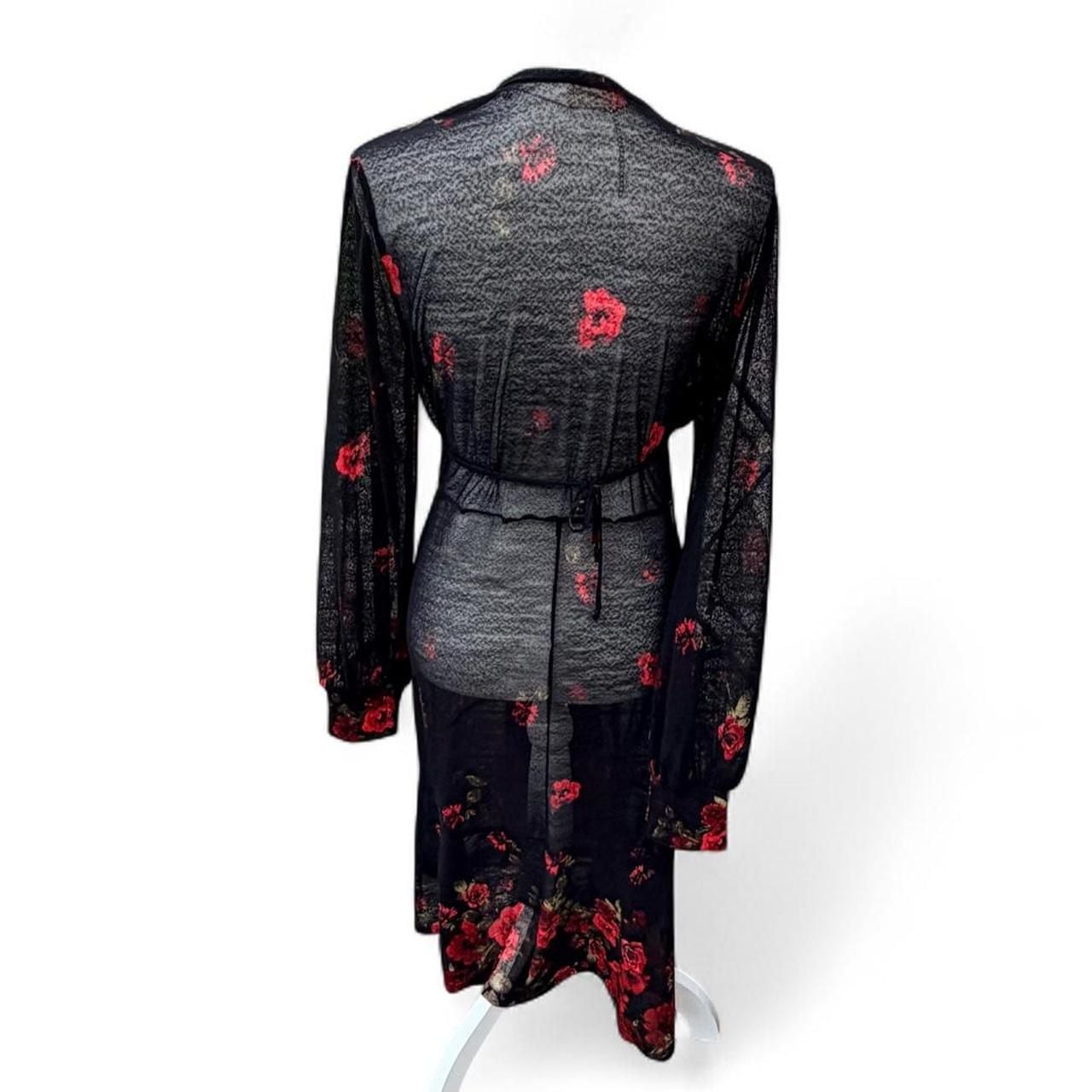 Ember Sheer Floral Mesh Duster Size XL Black Red Rose Maxi Cardigan 5