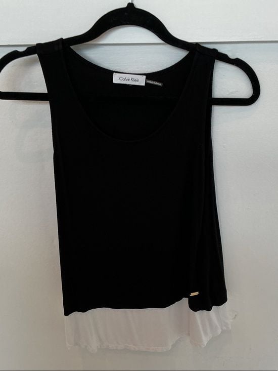 Calvin Klein Black Tank Top with White Ruffle Hem 2