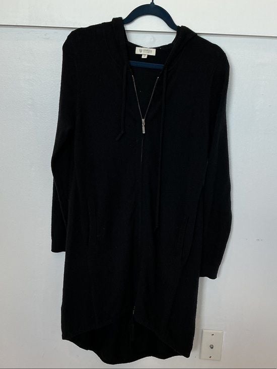 Black Hooded Zip-Front Longline Cardigan 2