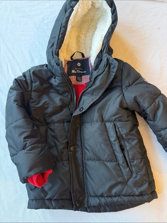 Ben Sherman Black Puffer Jacket with Sherpa-Lined Hood 2