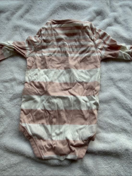 Burberry Pink and White Striped Long-Sleeve Baby One-Piece 4