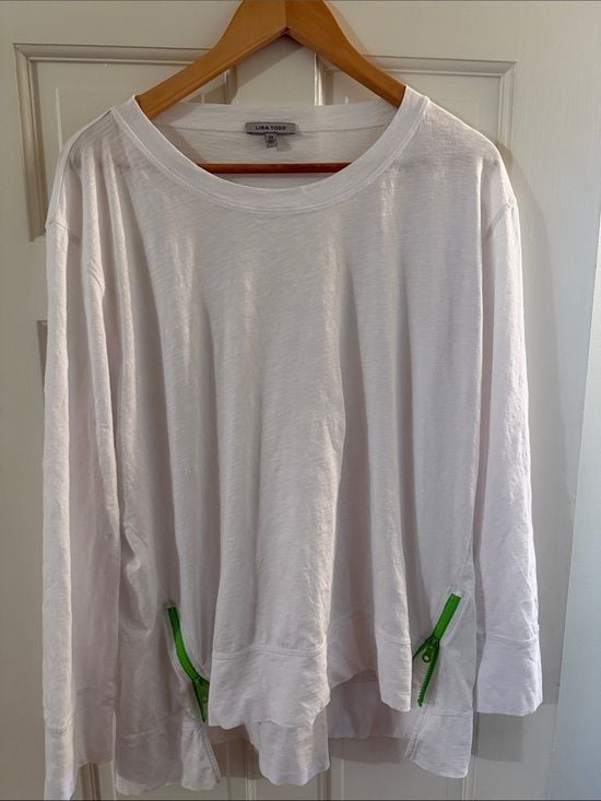 Lisa Todd White Long Sleeve Tee with Green Zipper Accents 2