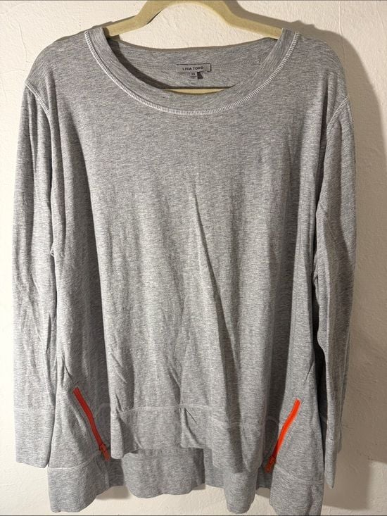 Lisa Todd Gray Long-Sleeve Sweatshirt with Orange Zipper Accents 2