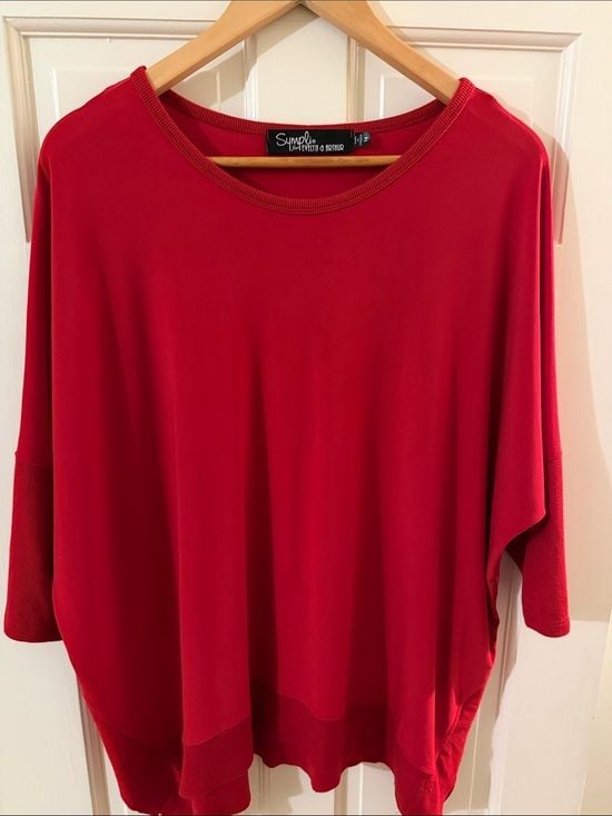 Sympli Red Women's Relaxed Scoop Neck Pullover 2
