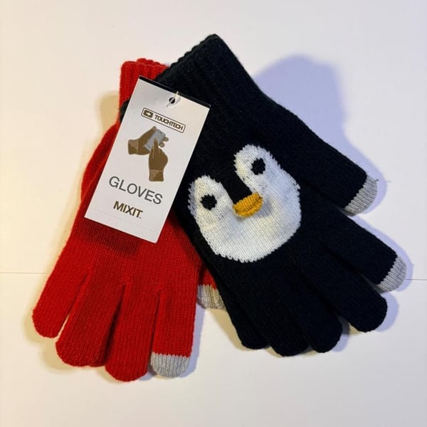 Mixit Touchtech Penguin Winter Gloves Red Black