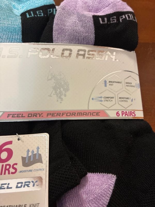 Women’s us polo assn low cut black socks purple and blue new sz 4-10 6 pairs 2