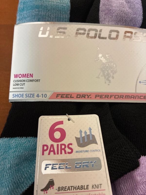 Women’s us polo assn low cut black socks purple and blue new sz 4-10 6 pairs 3