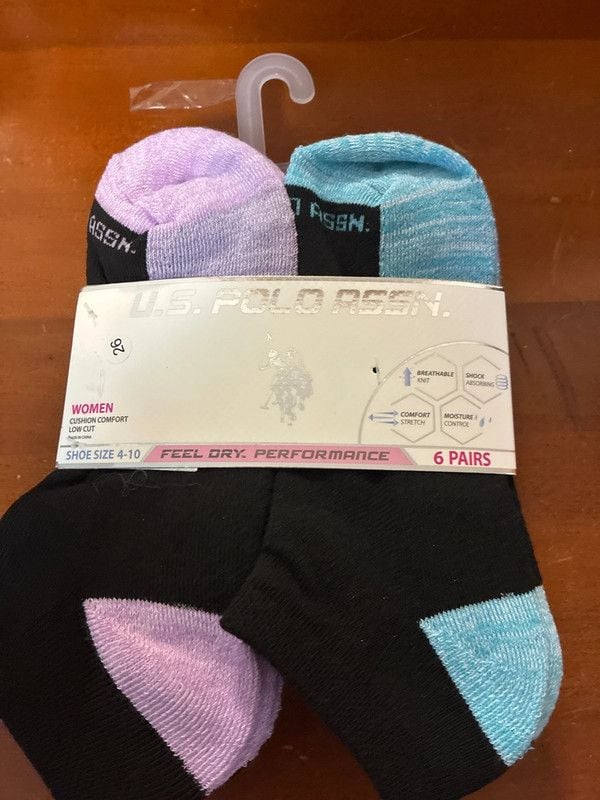 Women’s us polo assn low cut black socks purple and blue new sz 4-10 6 pairs 4