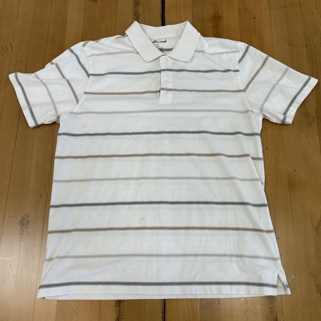 Banana Republic Striped Polo Shirt Size L White Gray Slim Fit Cotton 2