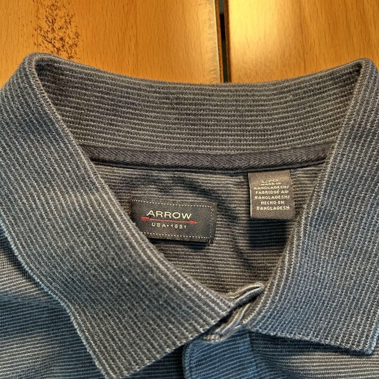 Arrow Polo Shirt Size L Blue Pinstripe Pocket 3