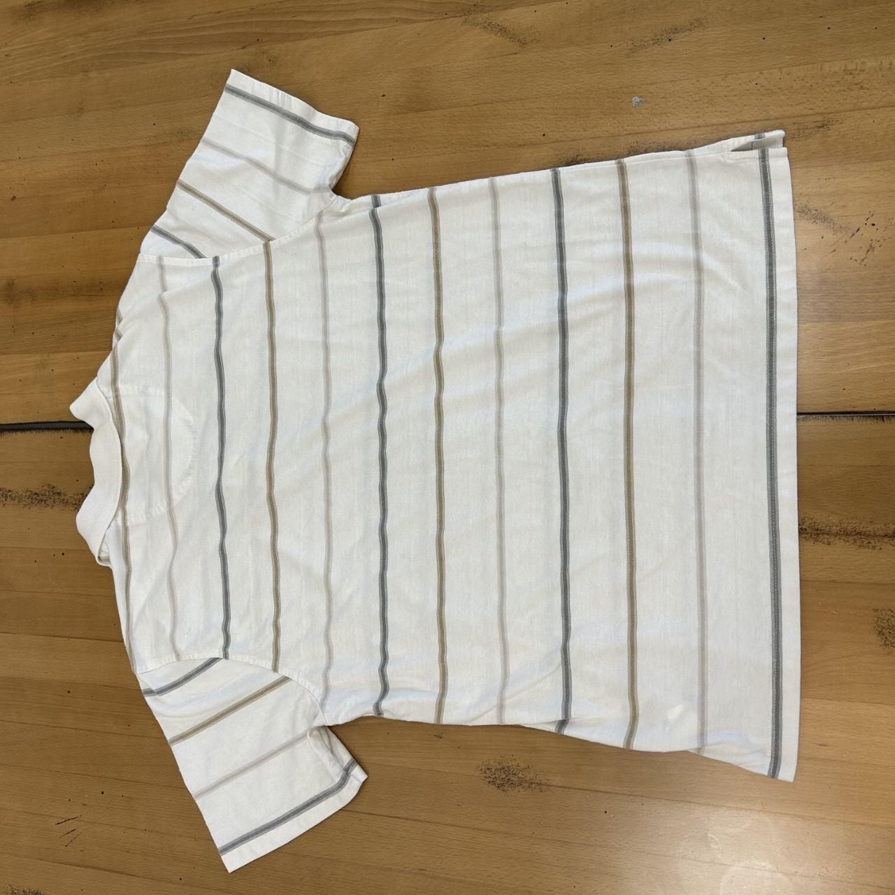 Banana Republic Striped Polo Shirt Size L White Gray Slim Fit Cotton 6