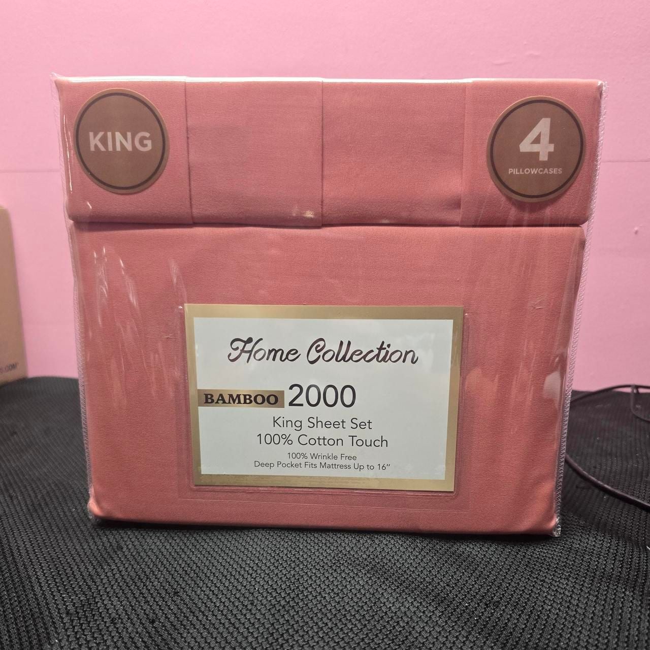 Home Collection Bamboo 2000 King Sheet Set Coral Pink New 1