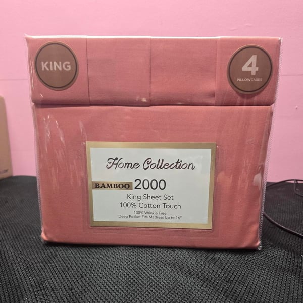 Home Collection Bamboo 2000 King Sheet Set Coral Pink New