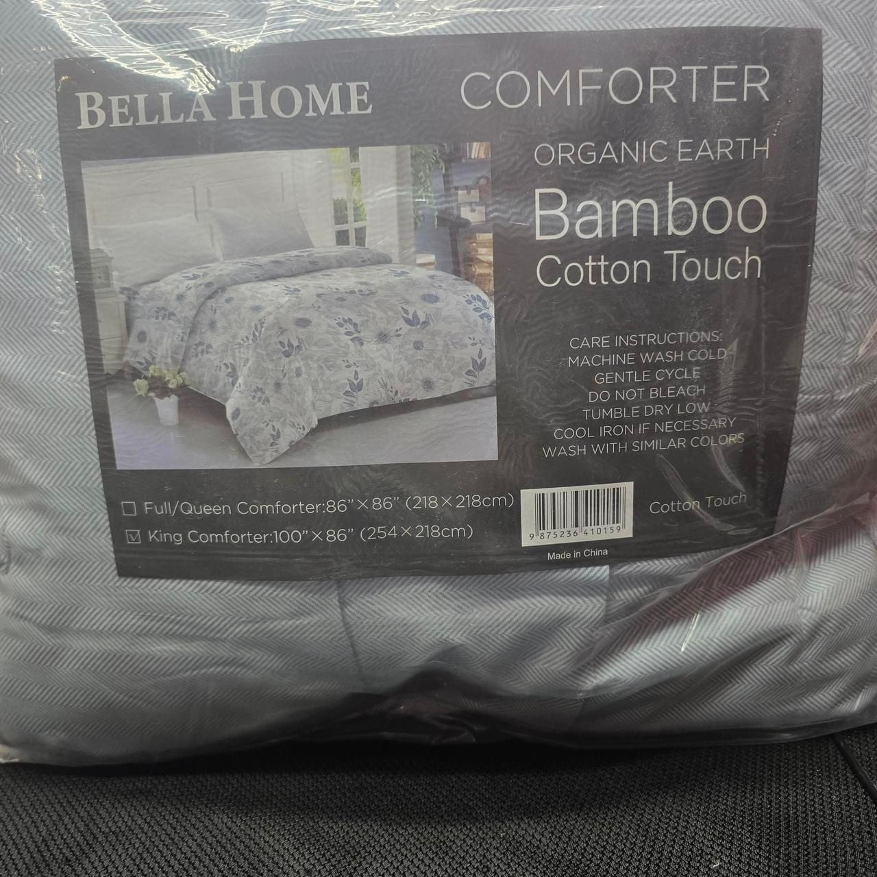 Bella Home Organic Earth Bamboo Comforter King Gray Blue 100"x86" 2