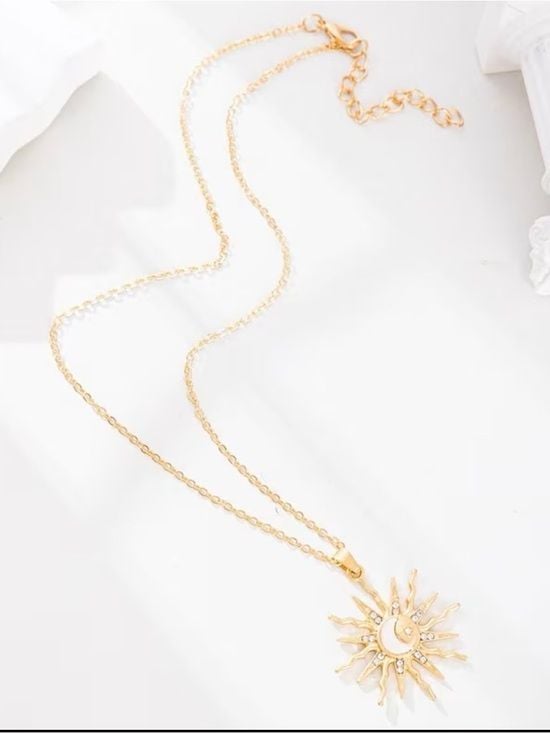 Gold Sun & Crescent Moon Pendant Necklace with Mother-of-Pearl Accent 7