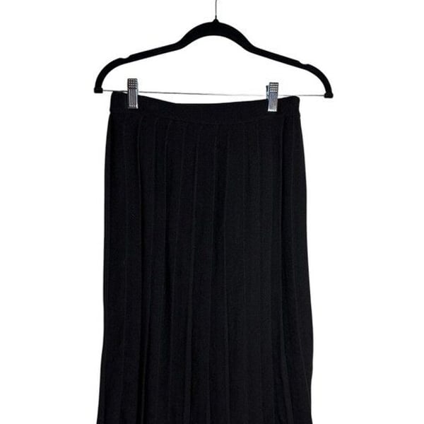Bebe Organic NWT Pleated Knit Midi Skirt Black Wool Cashmere Blend Size Women XS