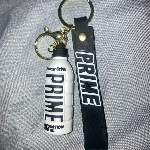 White and black prime bottle keychain
