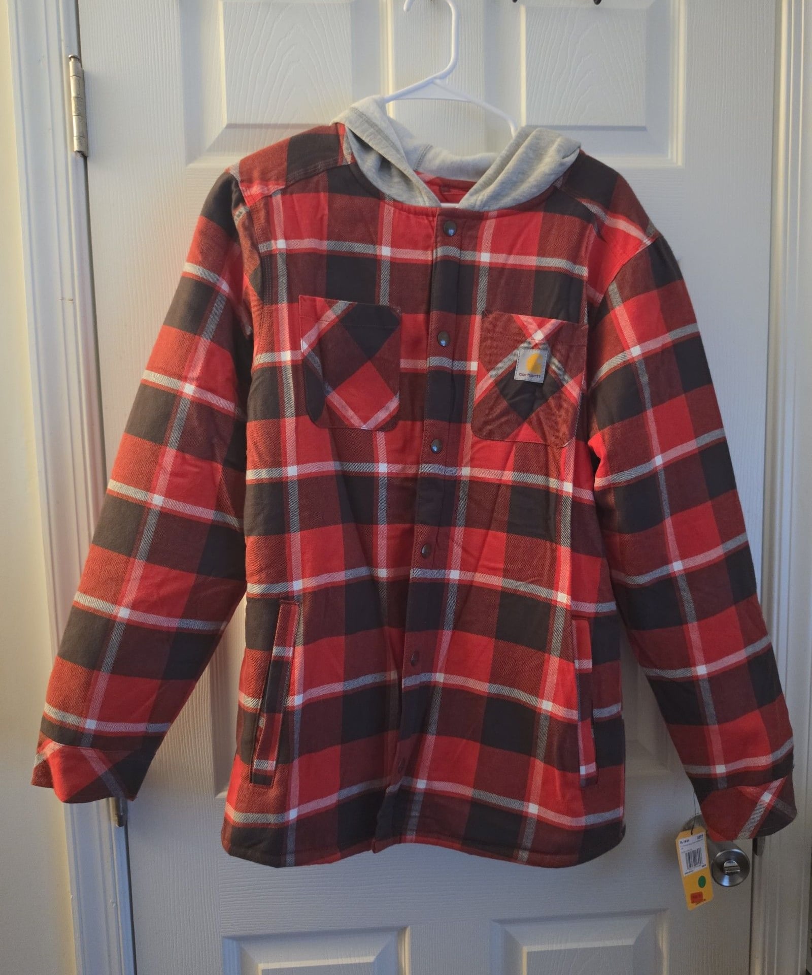 Carhartt Boy's Red Plaid Fleece Lined Hooded Jacket 2