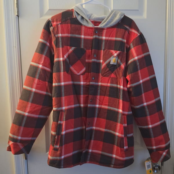 Carhartt Boy's Red Plaid Fleece Lined Hooded Jacket
