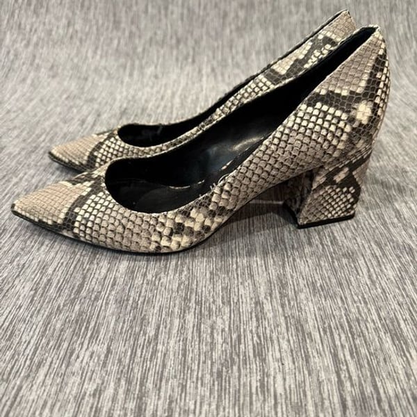 Calvin Klein Snake-Print Pointed Block Heel Pumps - Gray/Black