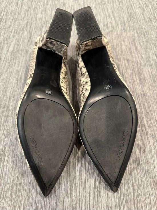 Calvin Klein Snake-Print Pointed Block Heel Pumps - Gray/Black 7