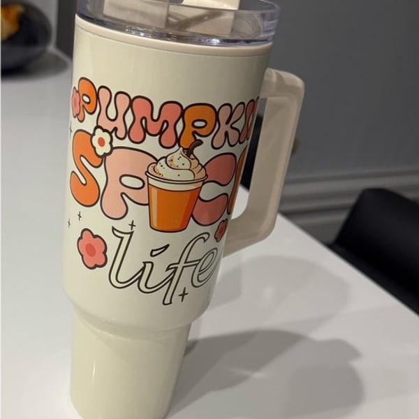 Cream 'Pumpkin Spice Life' Travel Tumbler - NEW
