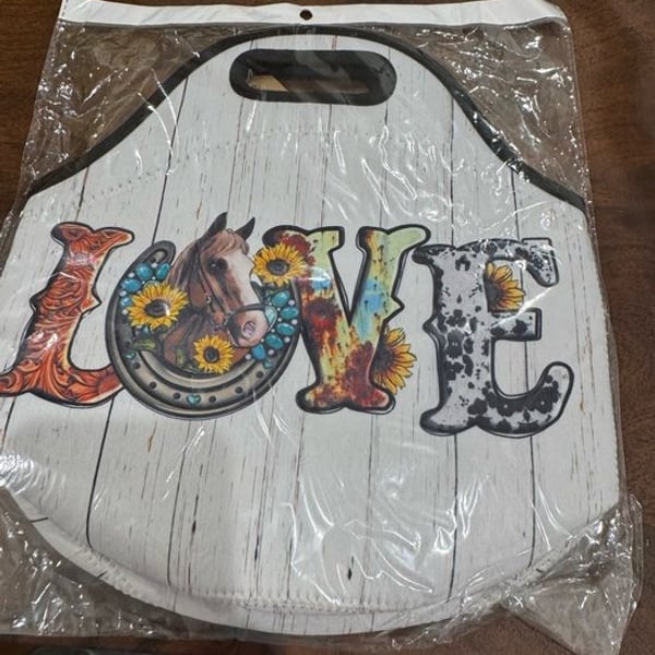 Rustic 'LOVE' Horse and Sunflower Lunch Bag - NIB