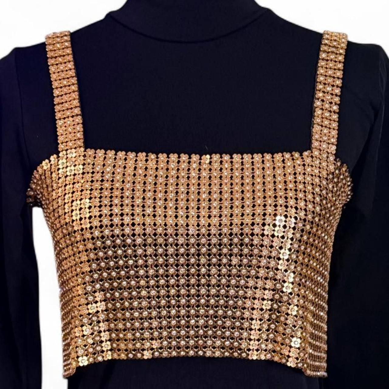 Da Veamor Rhinestone Chainmail Crop Top o/s Gold New 2