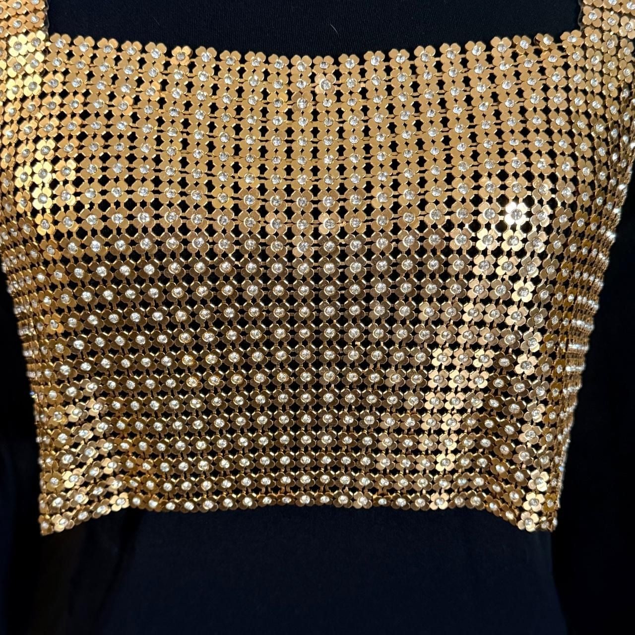 Da Veamor Rhinestone Chainmail Crop Top o/s Gold New 3
