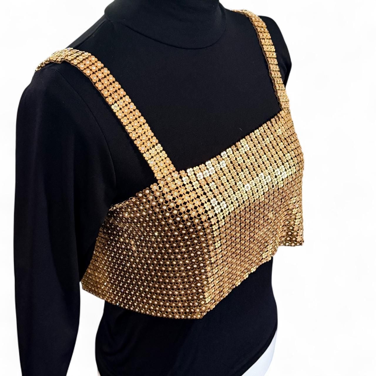 Da Veamor Rhinestone Chainmail Crop Top o/s Gold New 4