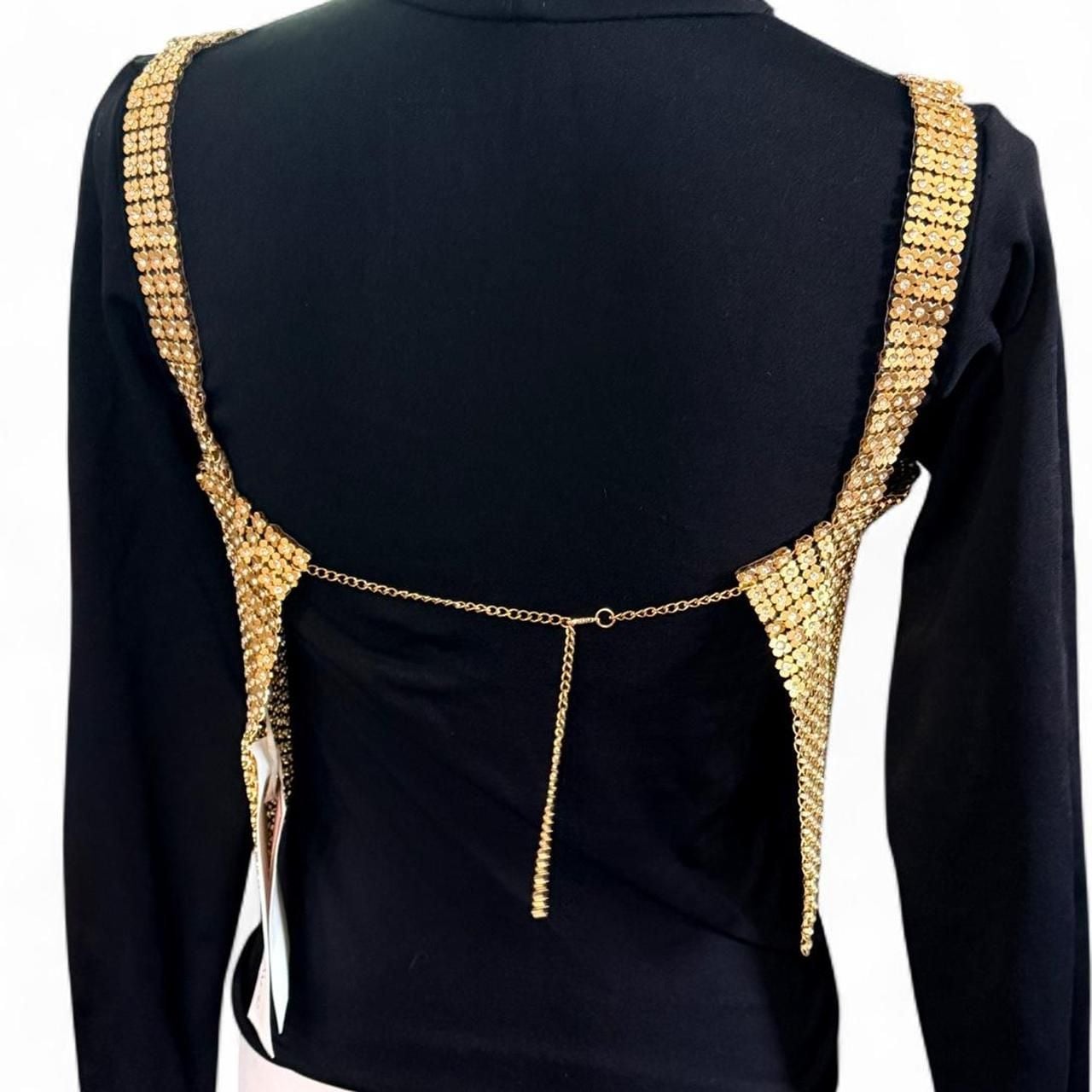 Da Veamor Rhinestone Chainmail Crop Top o/s Gold New 5