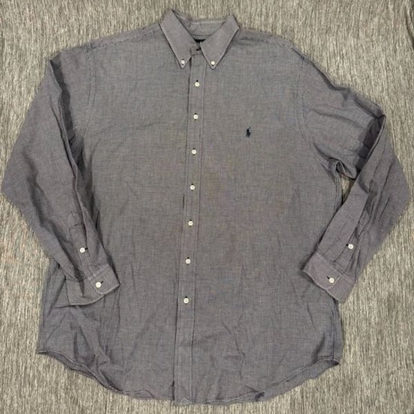 Ralph Lauren Men's Navy Micro-Check Button-Down Dress Shirt- Blake XLT