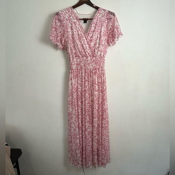Elegant Pink Floral Midi Dress 2