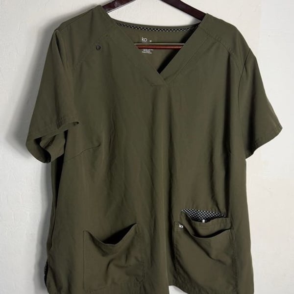 koi Olive Green V-Neck Short Sleeve Scrub Top nurse wear