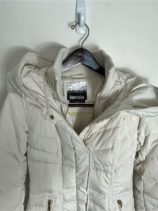 Kensie Ivory Quilted Hooded Puffer Jacket 8
