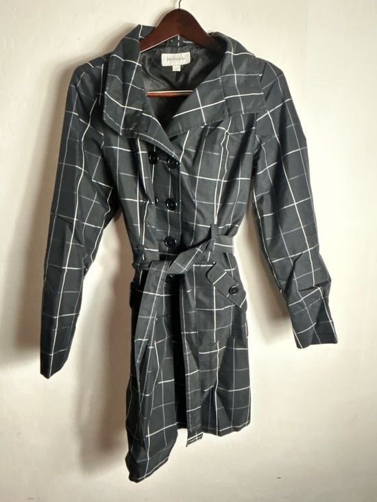 Merona Black Windowpane Single-Breasted Coat 2