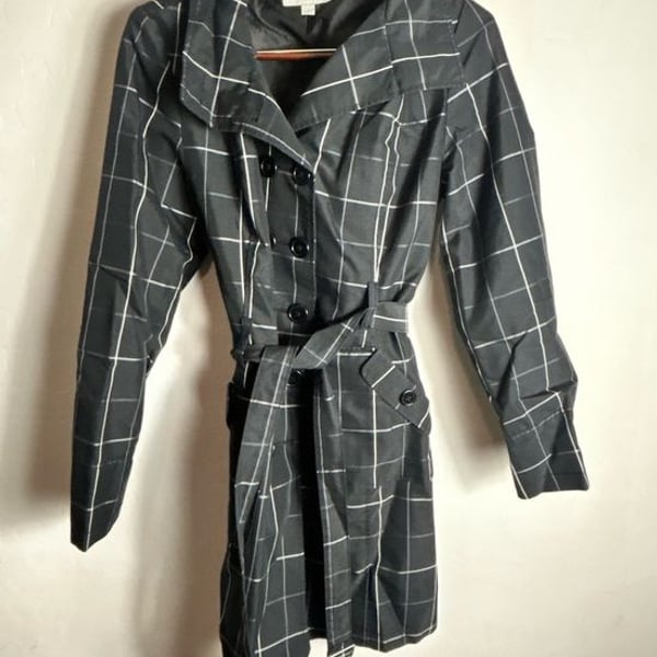 Merona Black Windowpane Single-Breasted Coat