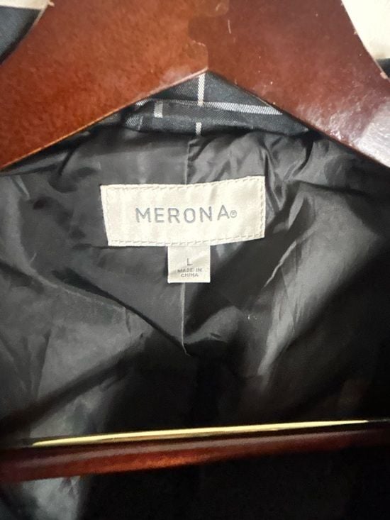 Merona Black Windowpane Single-Breasted Coat 7