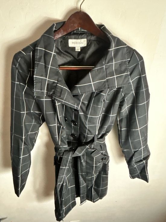Merona Black Windowpane Single-Breasted Coat 8
