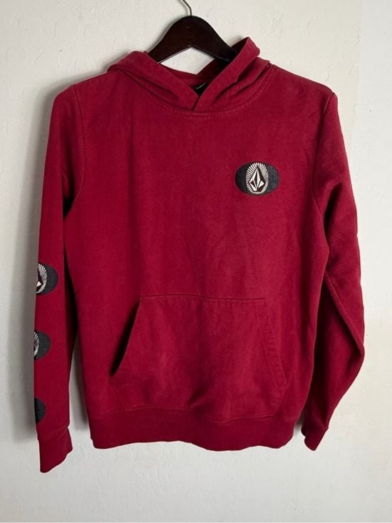 Volcom Maroon Kids Pullover Hoodie with Logo Patches 2