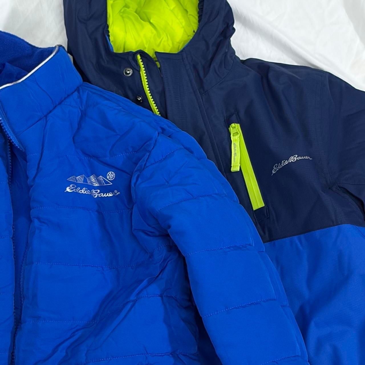 Eddie Bauer 3-in-1 Ski Jacket Kids L (14) Navy Blue Lime Puffer Coat 2