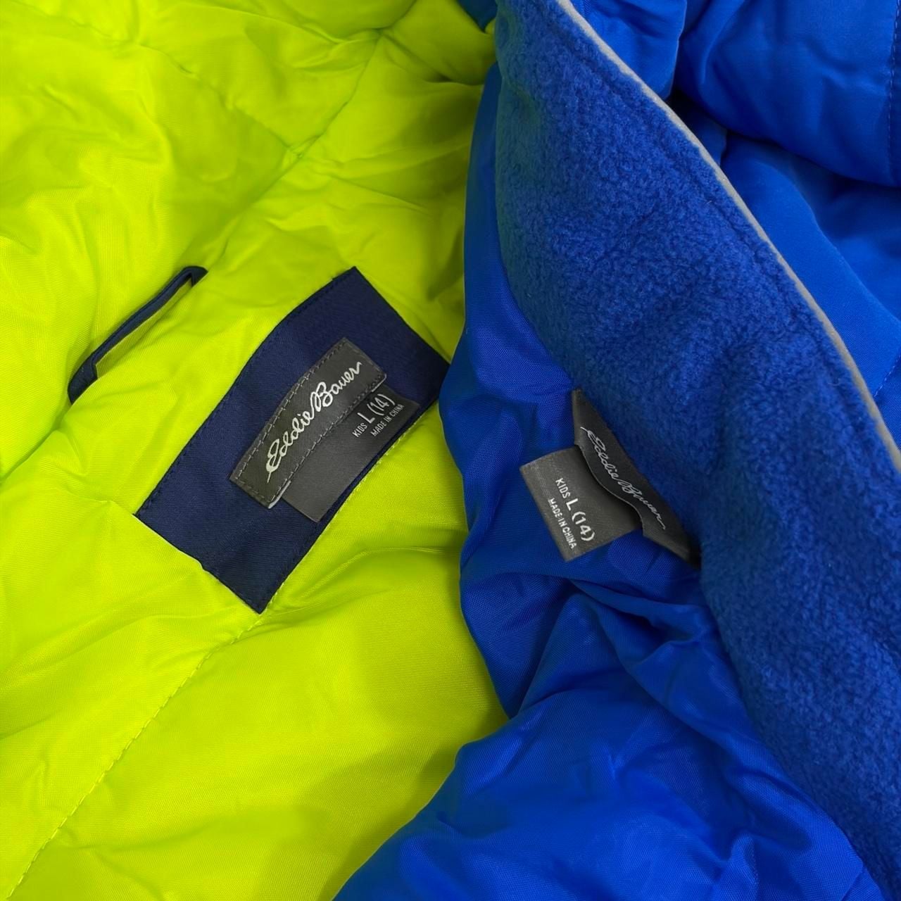 Eddie Bauer 3-in-1 Ski Jacket Kids L (14) Navy Blue Lime Puffer Coat 6
