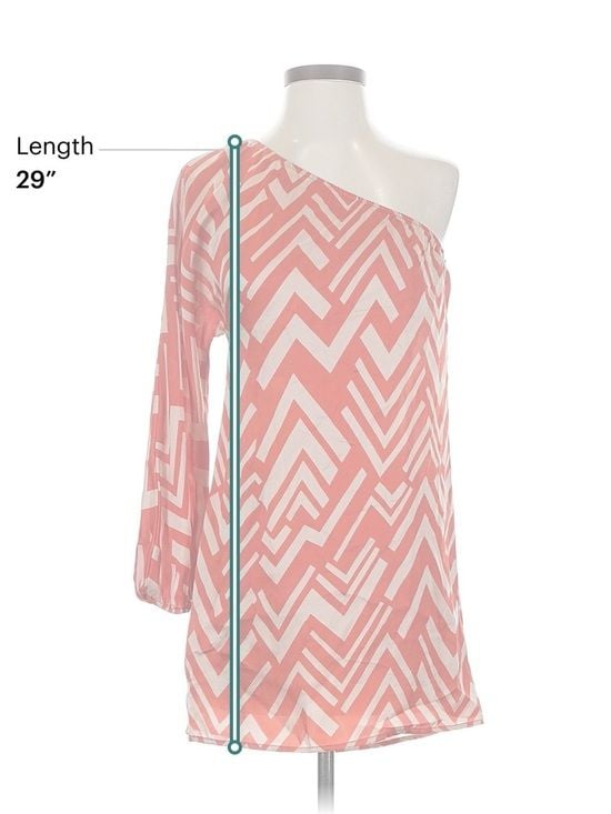 Indah 100% Silk One Shoulder Mini Dress Women’s XS Coral Cream Geometric 7