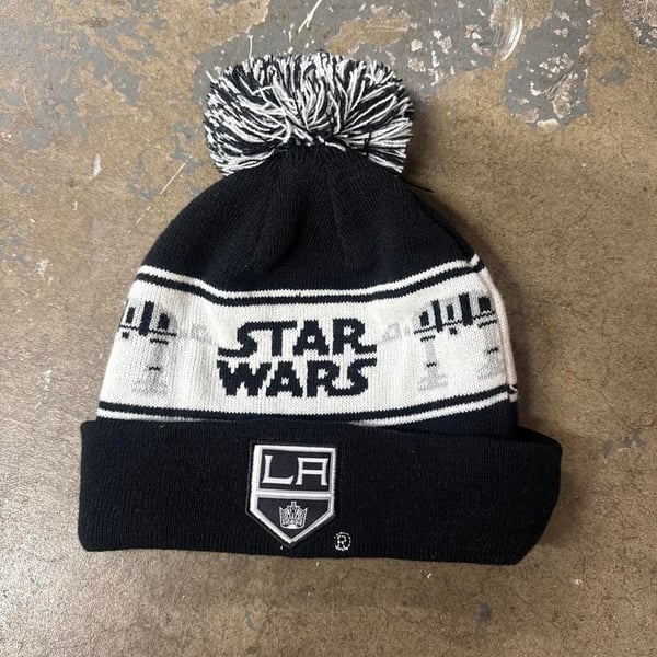 Los Angeles Kings Star Wars Mammoth Beanie Black White Pom Pom