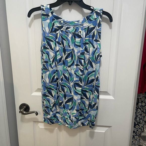 LOFT Blue Sleeveless Tank Top with Abstract Print 2