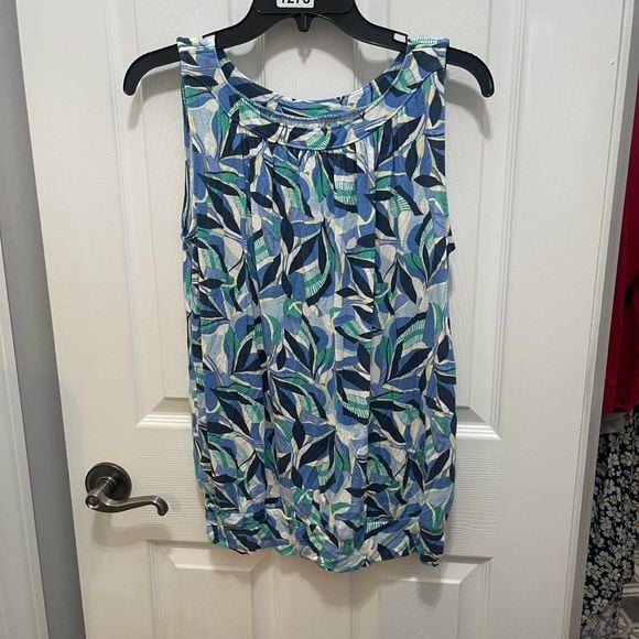 LOFT Blue Sleeveless Tank Top with Abstract Print 3