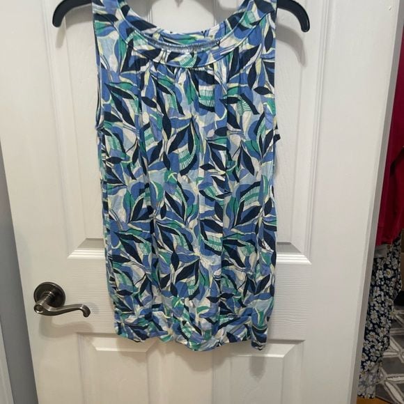 LOFT Blue Sleeveless Tank Top with Abstract Print 4