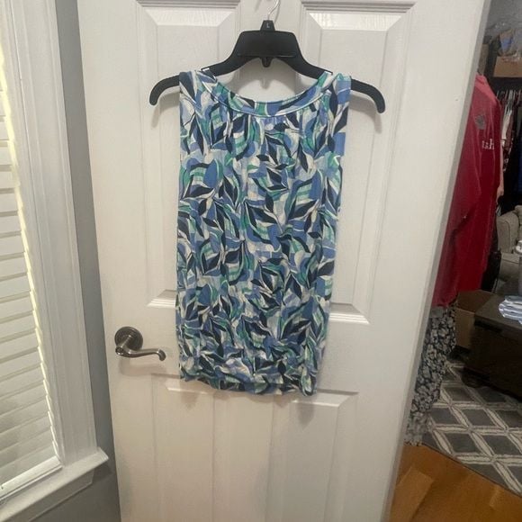 LOFT Blue Sleeveless Tank Top with Abstract Print 7